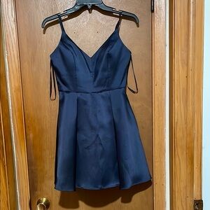 Elegant Navy Blue Spaghetti Strap Dress